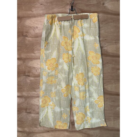 TOMMY BAHAMA Pants Women Med Tropical Floral Linen Straight Lounge Drawstring - Picture 2 of 8
